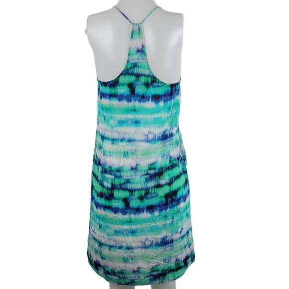 Amour Vert 100% Silk Watercolor Blue/Green Dress Small - Picture 3 of 6